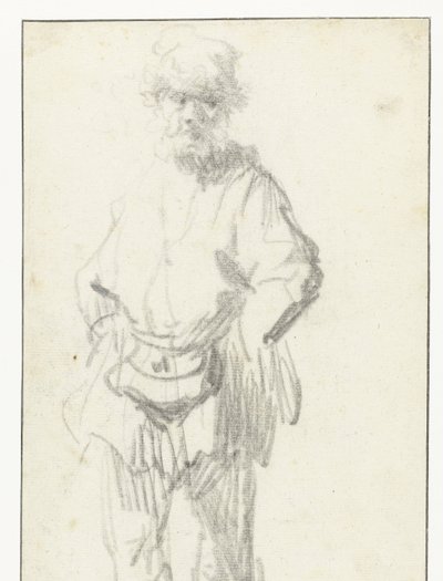 Seisova mies pussin kanssa tekijältä Rembrandt van Rijn