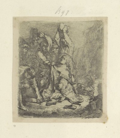 Steniging van Stefanus Kokoelma kahdeksankymmentäviisi alkuperäistä vedosta (sarjan nimi) tekijältä Rembrandt van Rijn