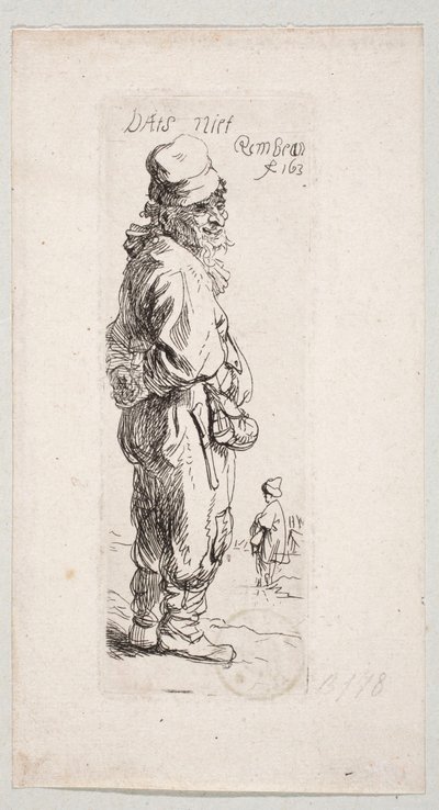 Seisova maalainen, katse oikealle: ”DatS niet” tekijältä Rembrandt van Rijn