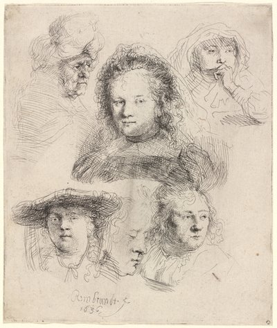 Saskian päällikön ja muiden opintoja tekijältä Rembrandt van Rijn