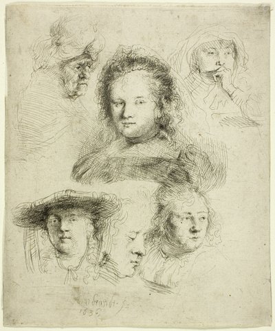 Saskian päällikön ja muiden opintoja tekijältä Rembrandt van Rijn