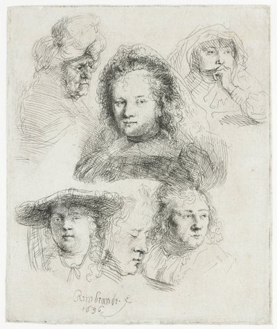 Saskian päällikön ja muiden opintoja tekijältä Rembrandt van Rijn