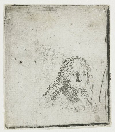 Tutkimus naisen päästä tekijältä Rembrandt van Rijn