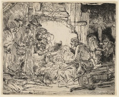 Paimenten palvonta: Lampun kanssa tekijältä Rembrandt van Rijn