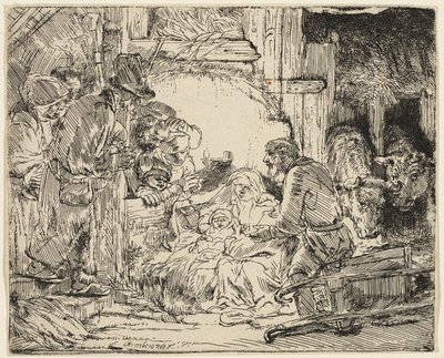 Paimenten palvonta: Lampun kanssa tekijältä Rembrandt van Rijn