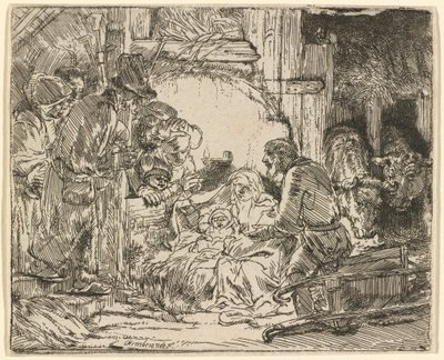 Paimenten palvonta: lampun kanssa tekijältä Rembrandt van Rijn