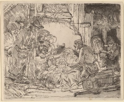 Paimenten palvonta: lampun kanssa tekijältä Rembrandt van Rijn