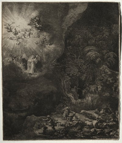 Enkeli ilmestyy paimenille, 1634. tekijältä Rembrandt van Rijn