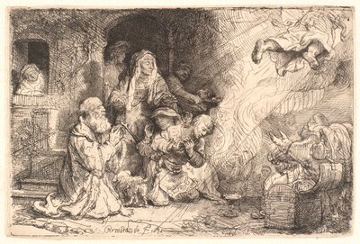 Enkeli lähtemässä Tobitin perheestä tekijältä Rembrandt van Rijn