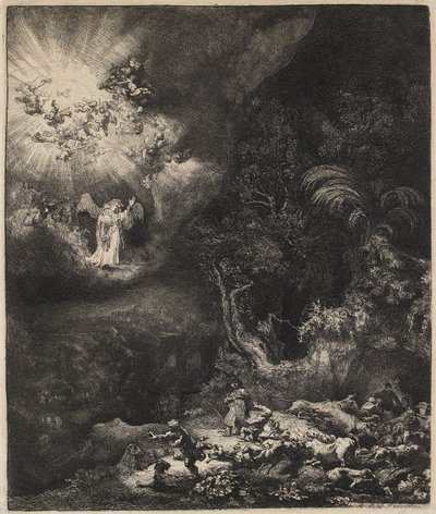 Enkeli ilmestyy paimenille, 1634. tekijältä Rembrandt van Rijn