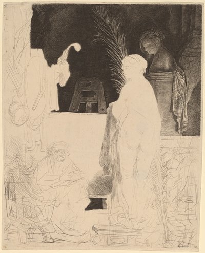 Taiteilija piirtää mallista tekijältä Rembrandt van Rijn