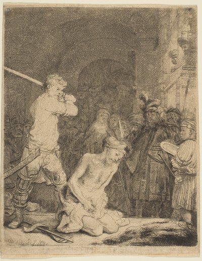 Johannes Kastajan pään mestaus. tekijältä Rembrandt van Rijn