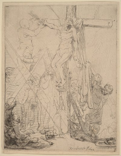 Ristiinnaulitun laskeminen ristiltä: luonnos tekijältä Rembrandt van Rijn