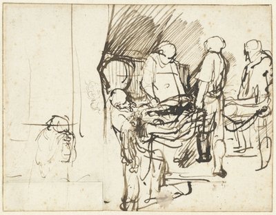 ”Hautaus”, piirroksen päällä, jossa on teloittaja tekijältä Rembrandt van Rijn