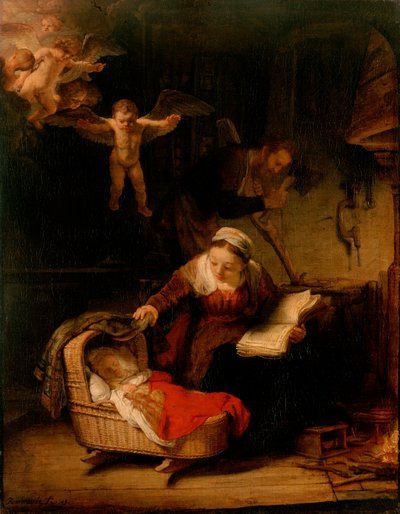 Pyhä perhe enkelien kanssa tekijältä Rembrandt van Rijn