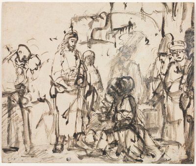 Kristuksen tapaaminen Martan ja Marian kanssa Lasaruksen kuoleman jälkeen, n. 1662-65. tekijältä Rembrandt van Rijn