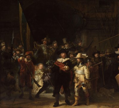 Yövartio Amsterdamin piirin II upseerit ja muut kansalaisvartijat kapteeni Frans Banninck Cocqin ja luutnantti Willem van Ruytenburchin komennolla, joka tunnetaan nimellä "Yövartio". tekijältä Rembrandt van Rijn