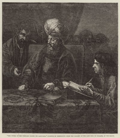 Viinitarhan omistaja maksaa työläisilleen tekijältä Rembrandt van Rijn