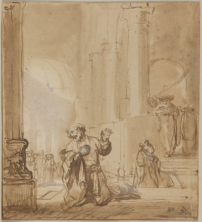Vertaus veronkerääjästä ja fariseuksesta tekijältä Rembrandt van Rijn