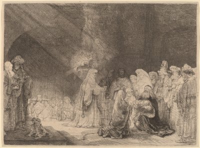 Esitys temppelissä: pitkulainen printti tekijältä Rembrandt van Rijn