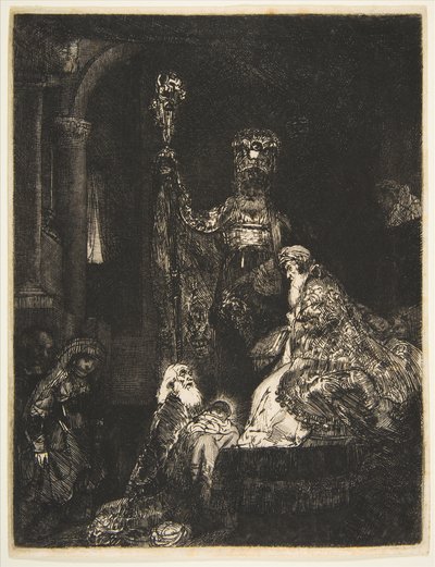Esitys temppelissä pimeällä tavalla, n. 1654. tekijältä Rembrandt van Rijn
