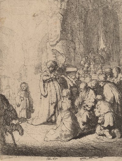 Esitys temppelissä enkelin kanssa: Pieni lautanen, 1630. tekijältä Rembrandt van Rijn