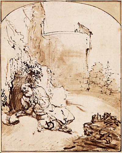 Profeetta Joona ennen Niniven muureja, noin 1651 tekijältä Rembrandt van Rijn