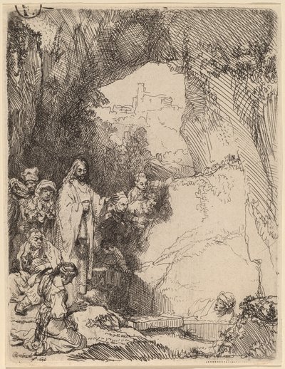 Lasaruksen herättäminen: Pieni lautanen tekijältä Rembrandt van Rijn