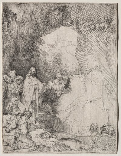 Lasaruksen herättäminen: Pieni lautanen tekijältä Rembrandt van Rijn