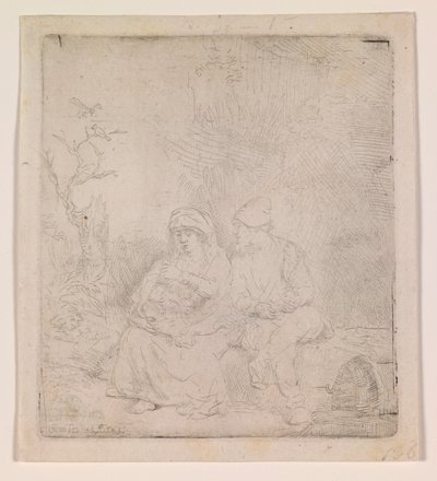 Lennon aikana vietetty lepo (kevyesti kaiverrettu) tekijältä Rembrandt van Rijn