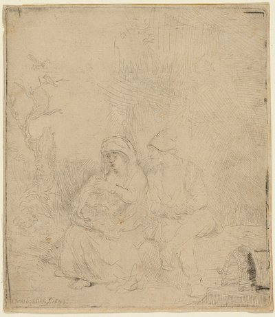 Loput lennossa Egyptiin: kevyesti syövytetty tekijältä Rembrandt van Rijn