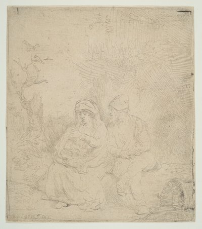The Rest on the Flight to Egypt, kevyesti kaiverrettu, 1645. tekijältä Rembrandt van Rijn