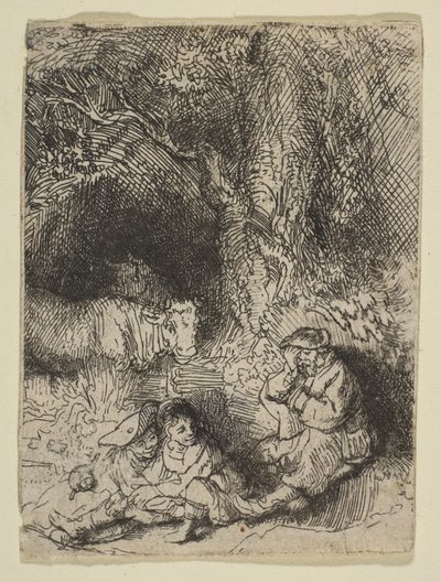 Nukkuva paimen, n. 1644. tekijältä Rembrandt van Rijn