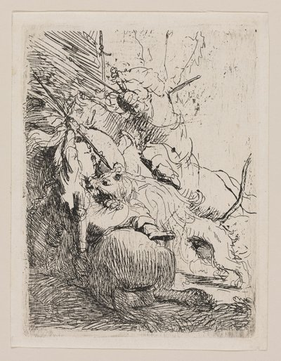 Pienen leijonan metsästys (yhden leijonan kanssa) tekijältä Rembrandt van Rijn