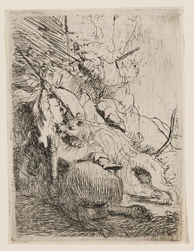 Pienen leijonan metsästys (yhdellä leijonalla) tekijältä Rembrandt van Rijn