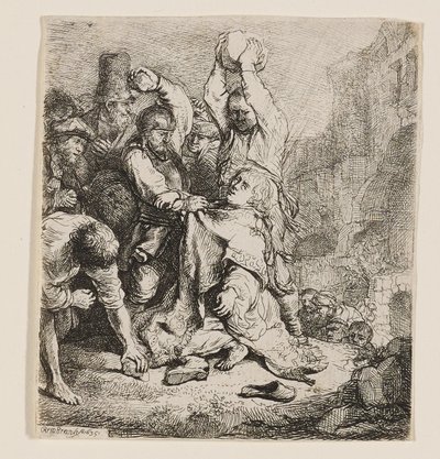 Pyhän Stefanuksen kivittäminen tekijältä Rembrandt van Rijn