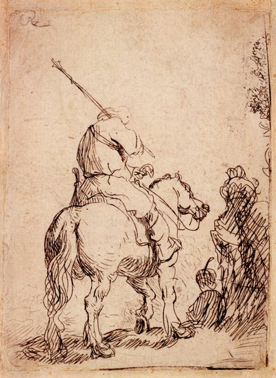 Turbaaninen sotilas hevosen selässä, 1632 tekijältä Rembrandt van Rijn