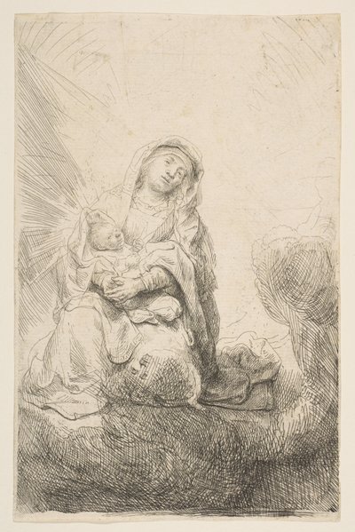 Neitsyt ja lapsi pilvissä, 1641. tekijältä Rembrandt van Rijn