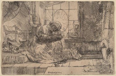 Neitsyt ja lapsi kissan ja käärmeen seurassa tekijältä Rembrandt van Rijn