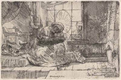 Neitsyt ja lapsi kissan ja käärmeen kanssa, 1654. tekijältä Rembrandt van Rijn