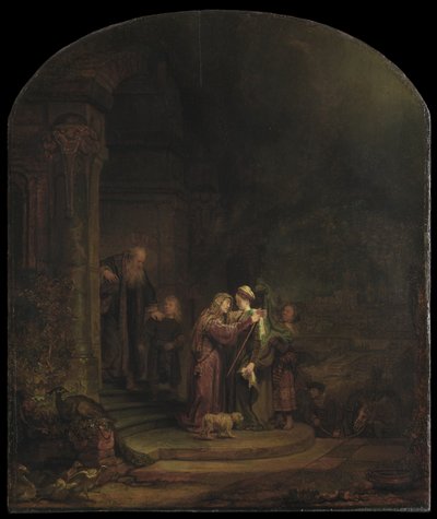 The Visitation, 1640 (öljy setrilevylle) (katso myös 5454147) tekijältä Rembrandt van Rijn