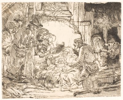 Paimenien palvonta (lamppu mukana) tekijältä Rembrandt van Rijn