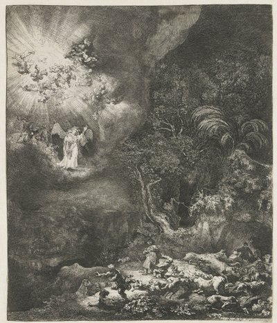 Enkeli ilmestyy paimenille tekijältä Rembrandt van Rijn