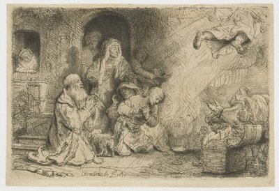 Enkeli, joka lähtee Tobiaksen perheestä tekijältä Rembrandt van Rijn