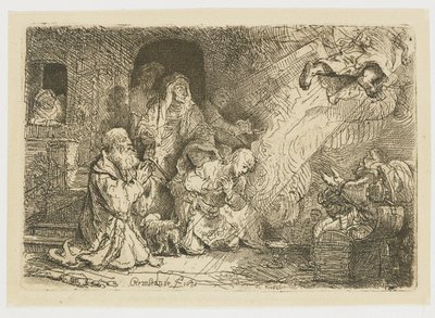 Enkeli, joka lähtee Tobiaksen perheestä tekijältä Rembrandt van Rijn