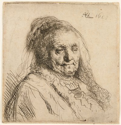 Taiteilijan äiti, pää ja rintakuva, 1628. tekijältä Rembrandt van Rijn