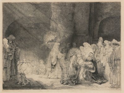 Esitys temppelissä: pitkulainen printti tekijältä Rembrandt van Rijn