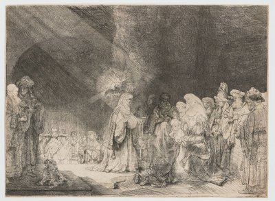 Esitys temppelissä: pitkulainen printti tekijältä Rembrandt van Rijn