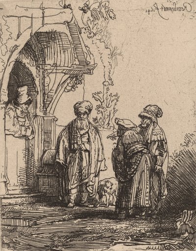 Kolme itämaista hahmoa Jacob ja Laban, 1641. tekijältä Rembrandt van Rijn