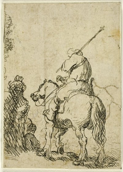 Turbaani sotilas hevosen selässä tekijältä Rembrandt van Rijn